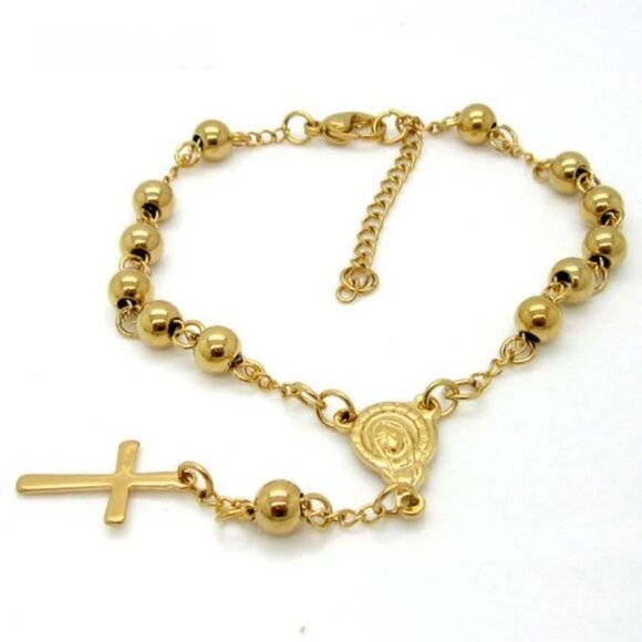 Jewelry - Stainless Steel Cross Pendant Bead Bracelet